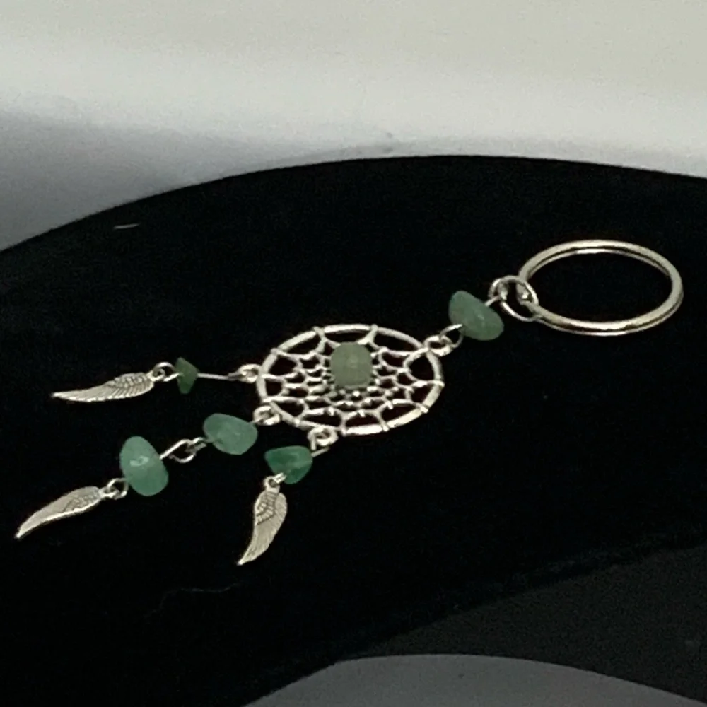 Dream Catcher Keyring Boho Native American Feathers Sea Glass Greens Silver Gift